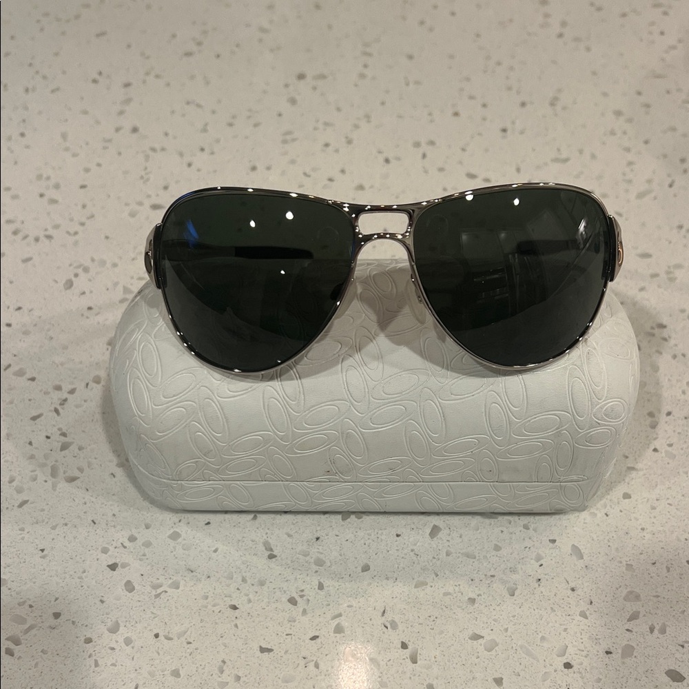 Oakley Women's Aviator Sunglasses - Silver Frame with Black Lenses